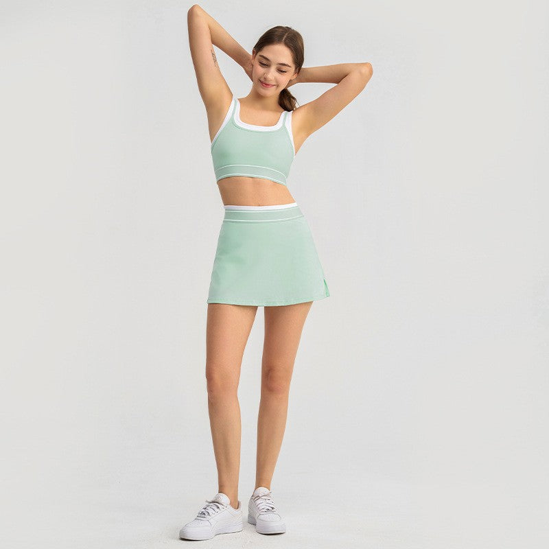 Contrast Trim Sports Bra and Tennis Skort Set