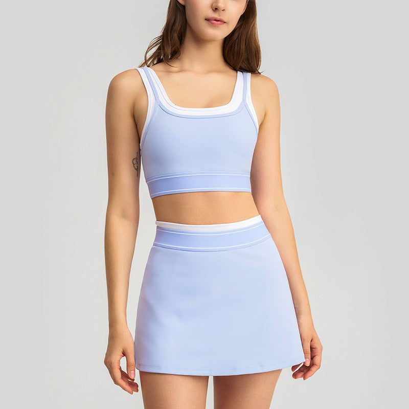 Contrast Trim Sports Bra and Tennis Skort Set