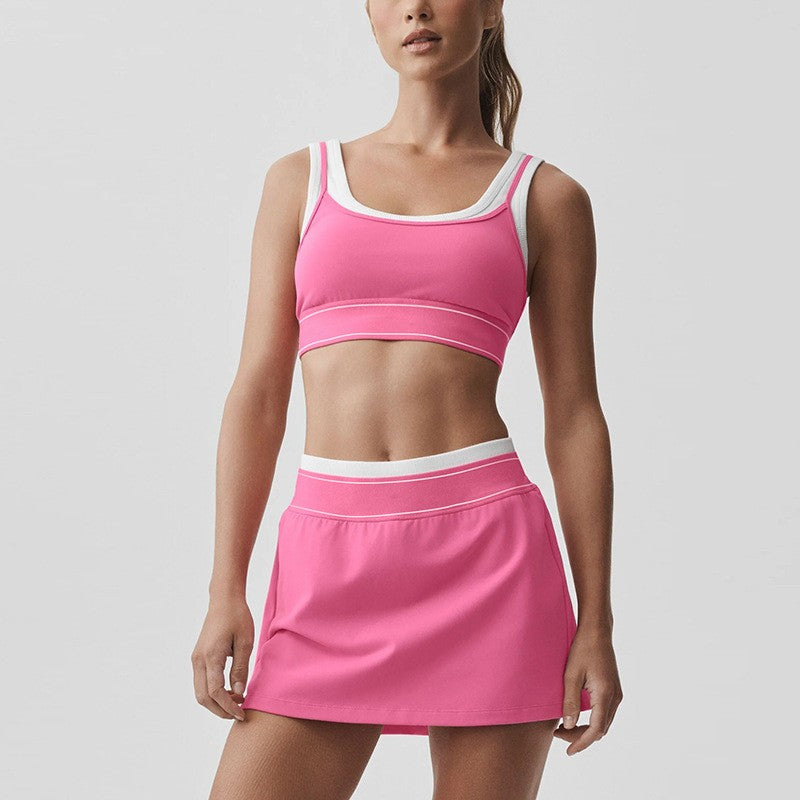 Contrast Trim Sports Bra and Tennis Skort Set