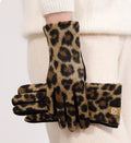 Leopard Print Fleece Lined Winter Gloves - Black