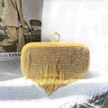 Rhinestone Fringe Evening Clutch with Ring Clasp - Gold