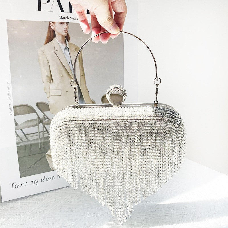 Rhinestone Fringe Evening Clutch with Ring Clasp