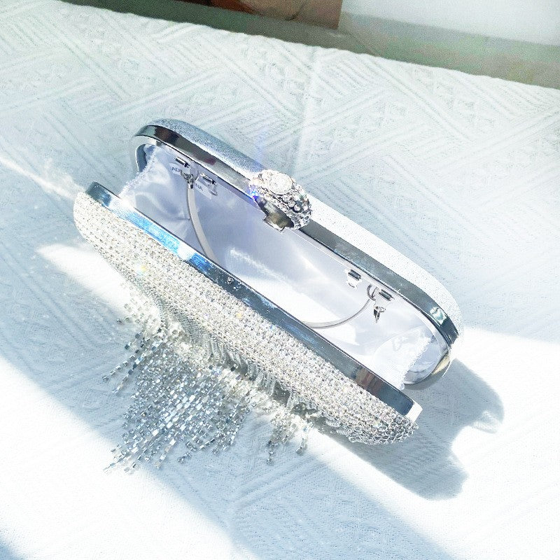 Rhinestone Fringe Evening Clutch with Ring Clasp