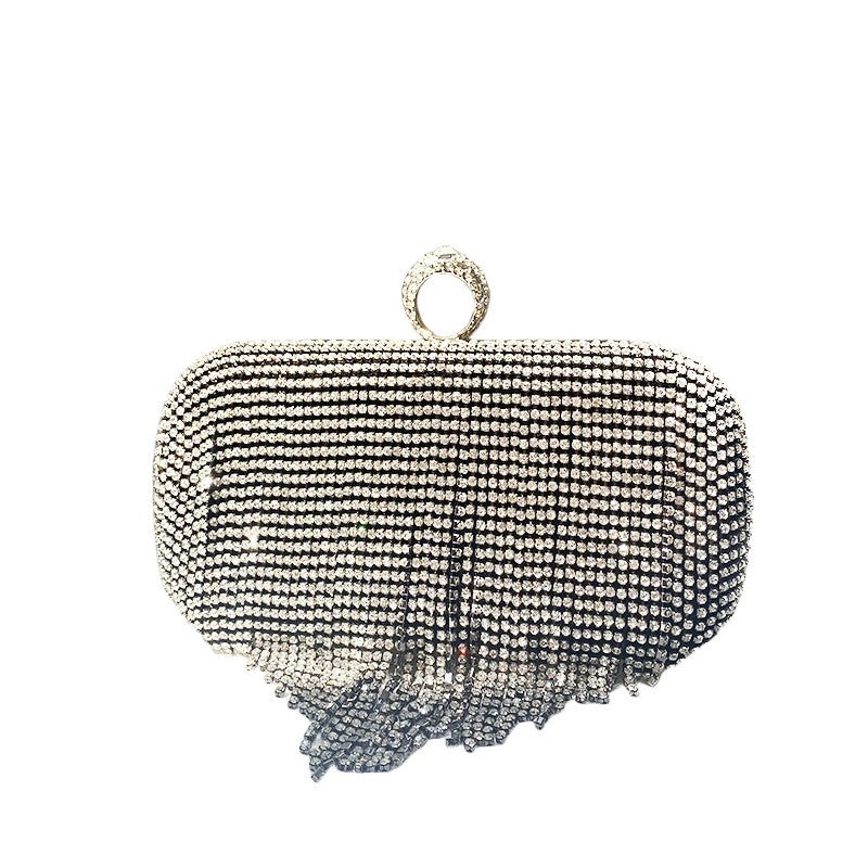 Rhinestone Fringe Evening Clutch with Ring Clasp