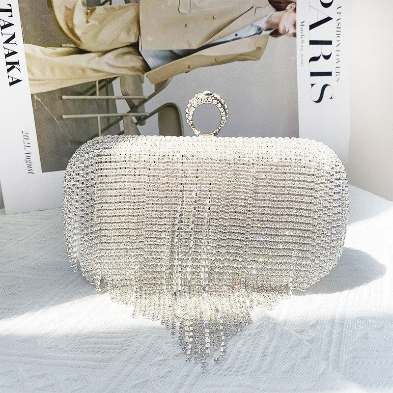 Rhinestone Fringe Evening Clutch with Ring Clasp