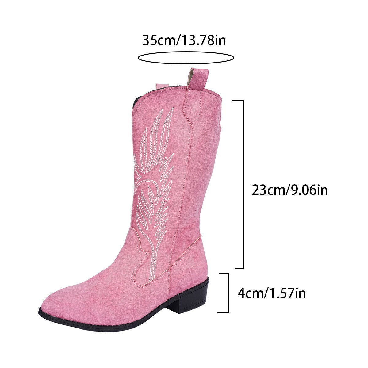Embroidered Pointed Toe Western Cowboy Boots - Pink Suede