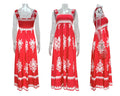 Smocked Bodice Border Print Maxi Dress - Rosered