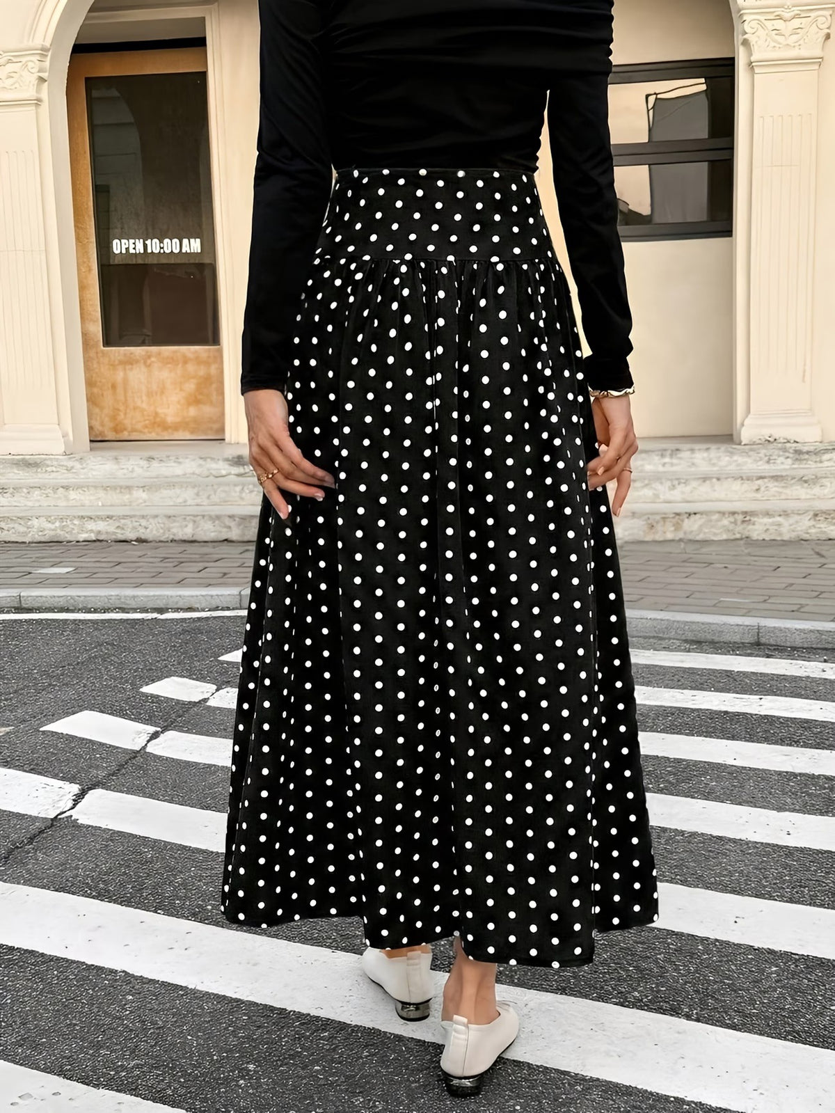 High Waist Polka Dot Maxi Skirt - Black - 3