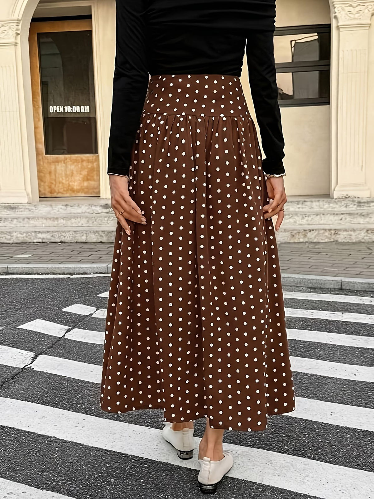 High Waist Polka Dot Maxi Skirt - Coffee - 3