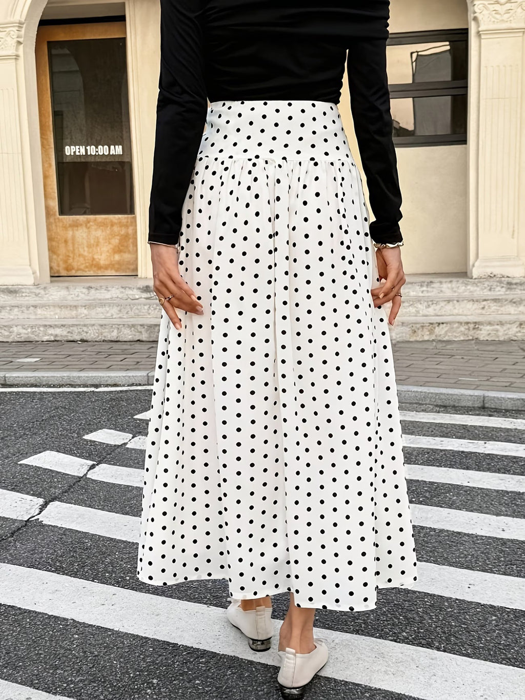 High Waist Polka Dot Maxi Skirt - White - 3