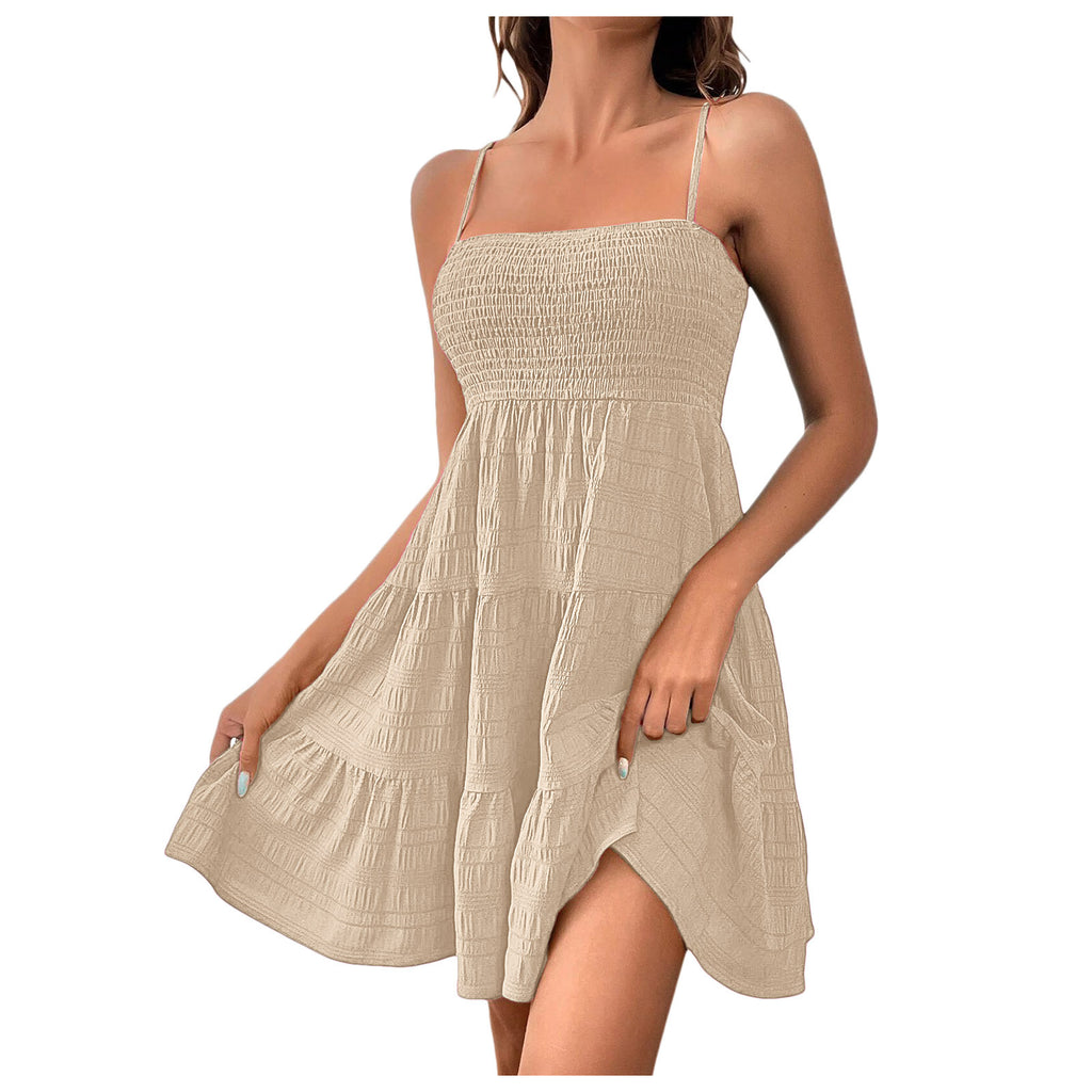 Textured Smocked Tiered Mini Sundress - Apricot