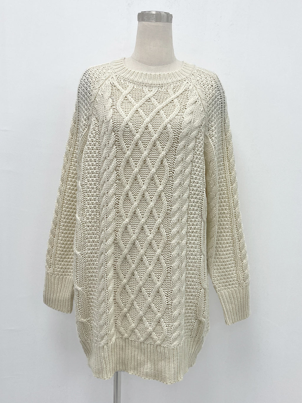 Textured Cable Knit Short Sweater Dress - Apricot