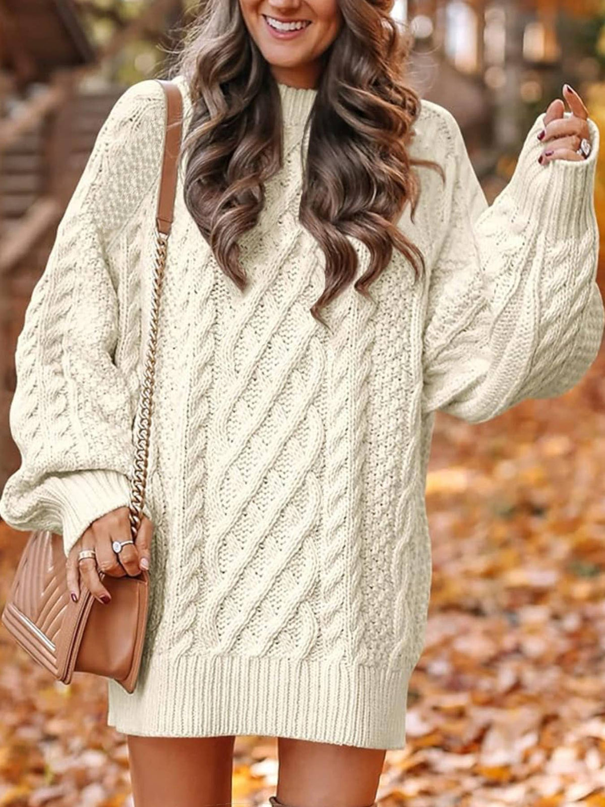 Textured Cable Knit Short Sweater Dress