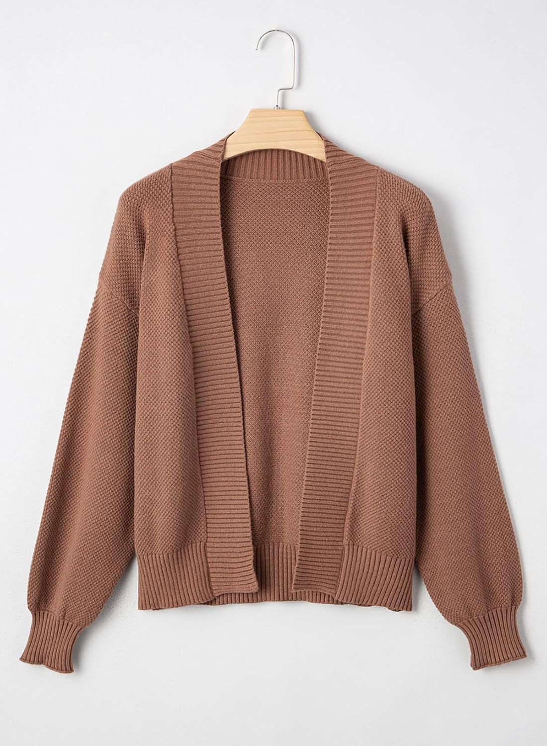 Ribbed Open Front Dolman Sleeve Cardigan - Coffee