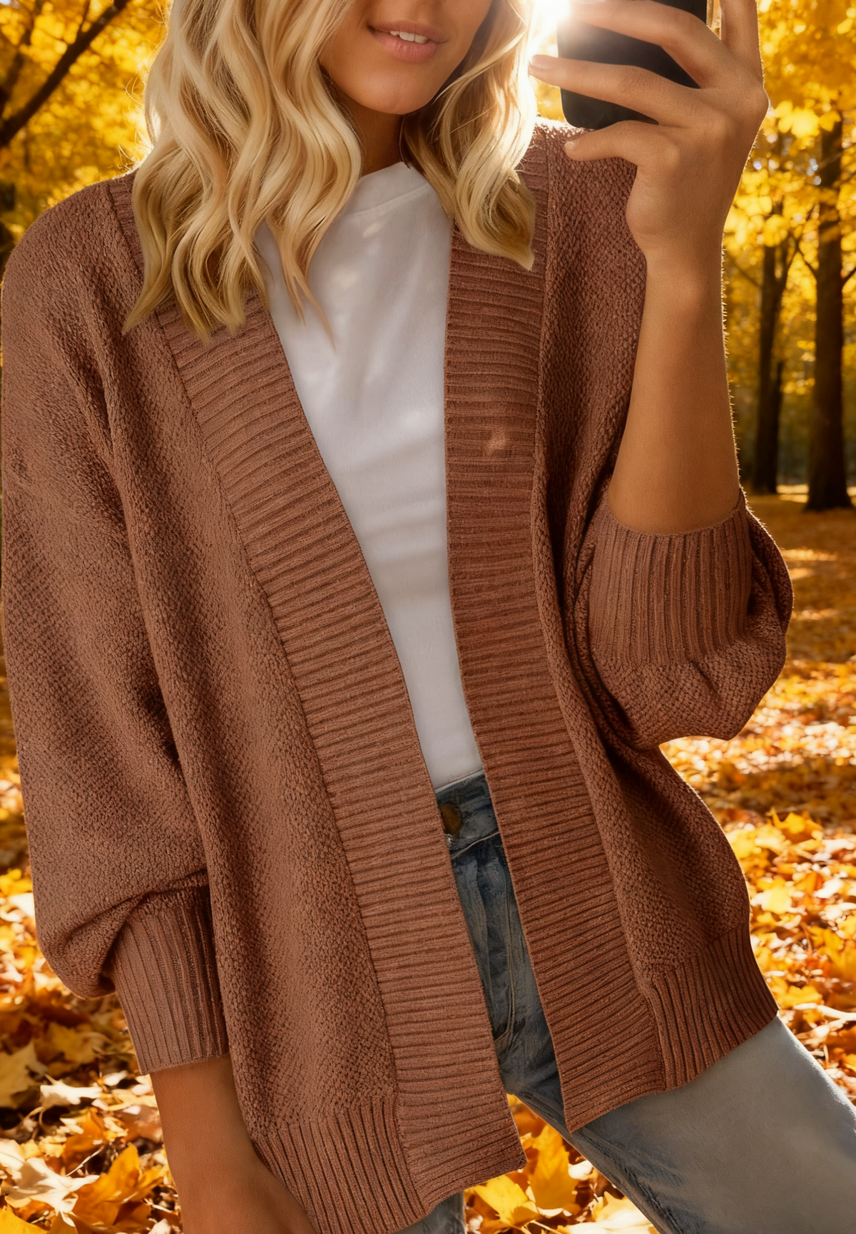 Ribbed Open Front Dolman Sleeve Cardigan