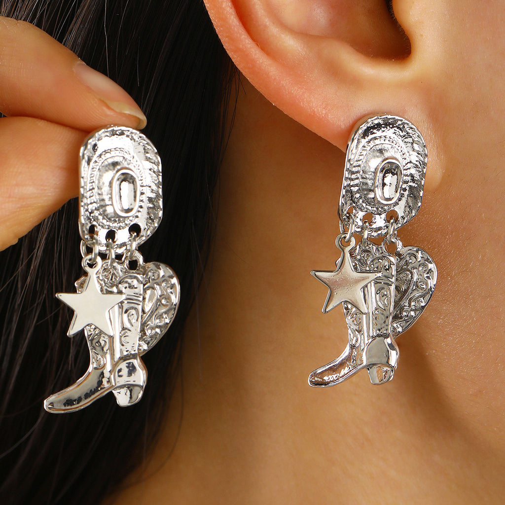Western Rodeo Dangle Earrings with Cowboy Charms - C6