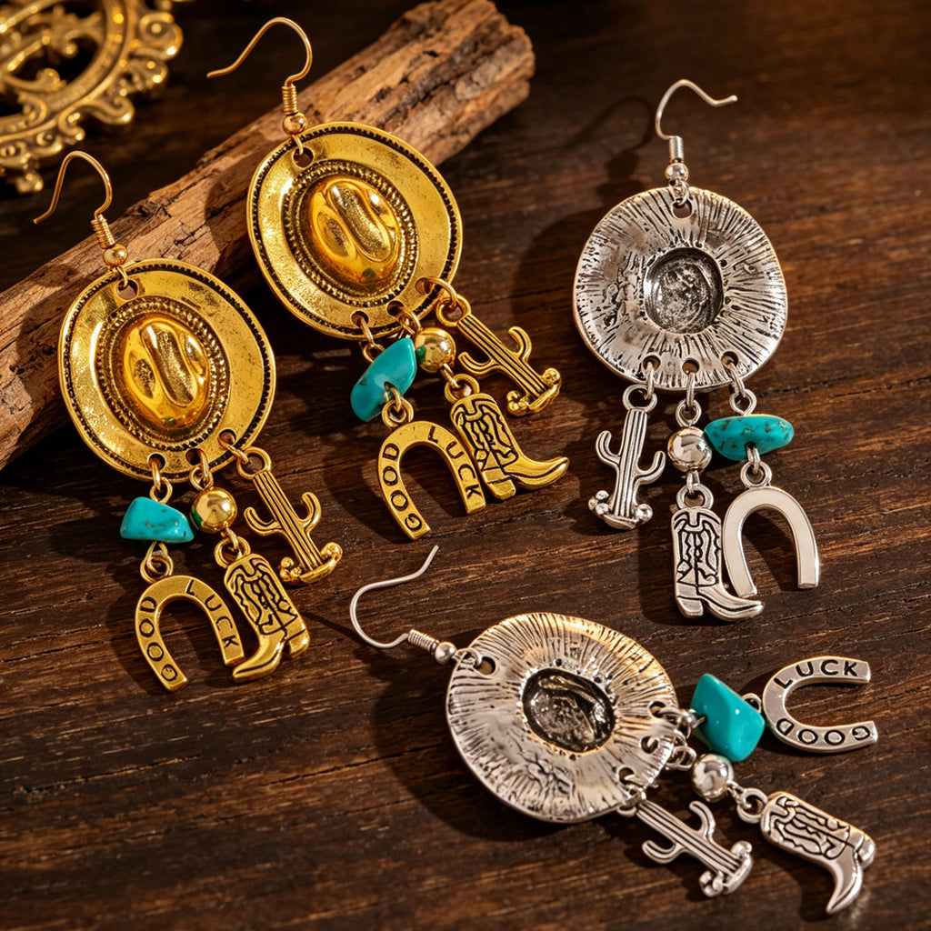 Western Rodeo Dangle Earrings with Cowboy Charms