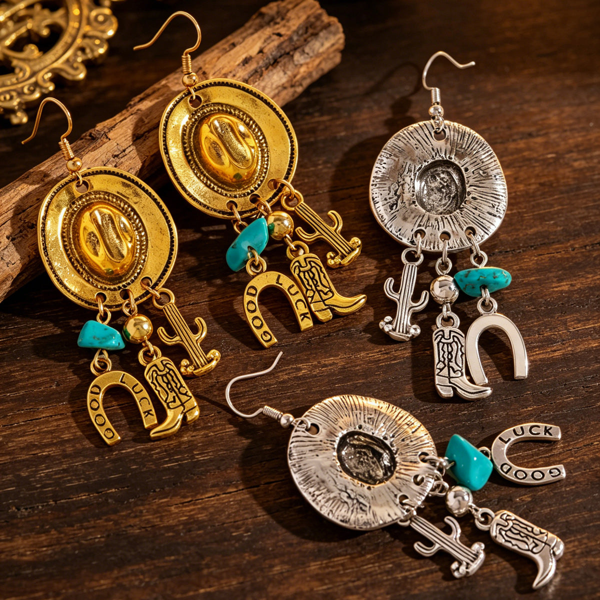 Western Rodeo Dangle Earrings with Cowboy Charms