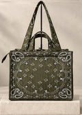 Bandana Print Quilted Zip Top Structured Tote Bag - Dark_Green