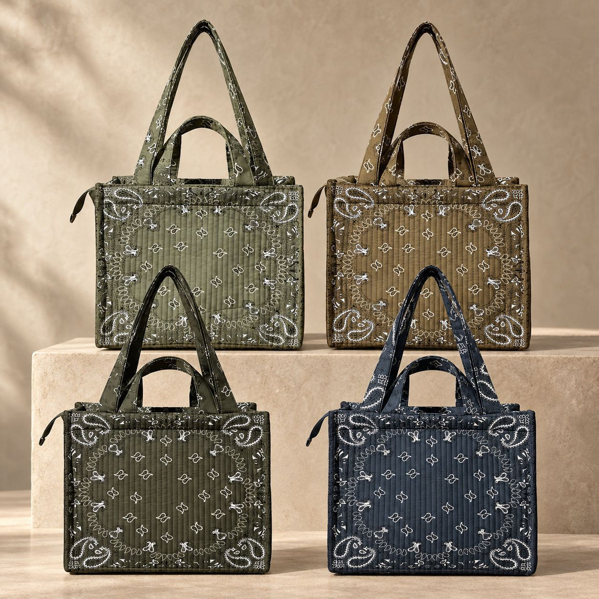 Bandana Print Quilted Zip Top Structured Tote Bag - view 1