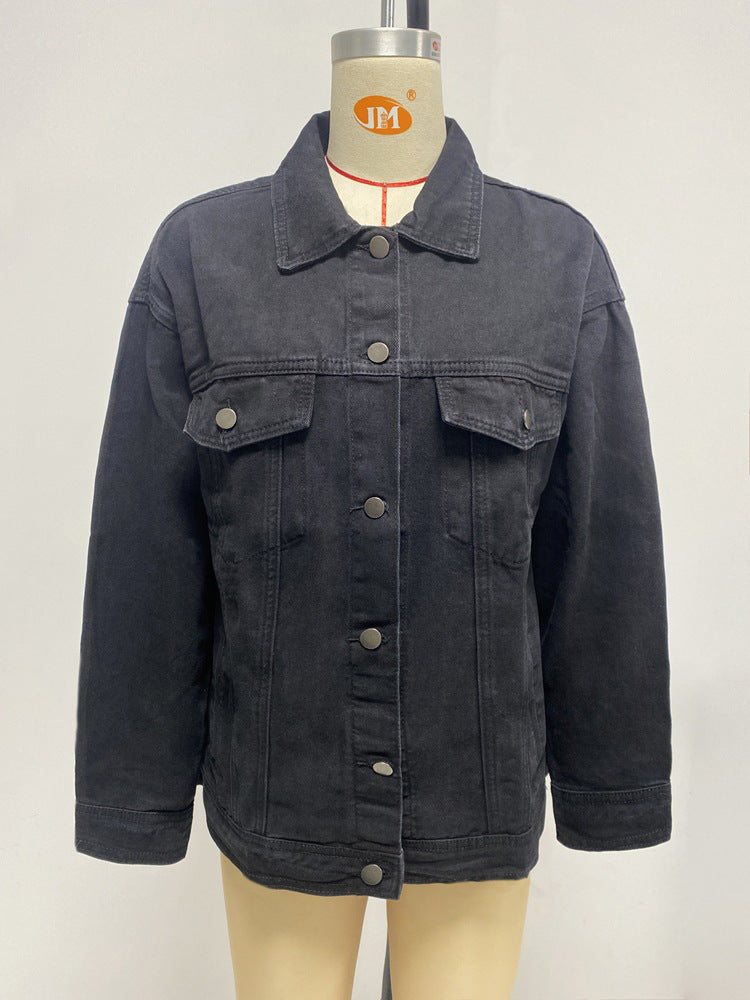 Oversized Washed Denim Trucker Jacket - Black
