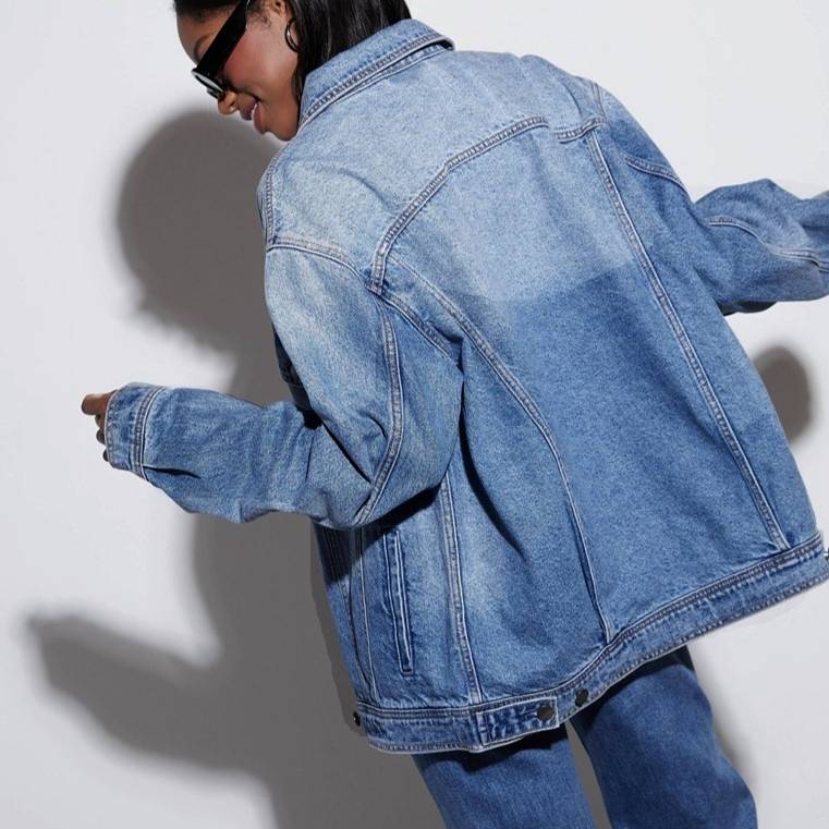 Oversized Washed Denim Trucker Jacket - Blue - 4