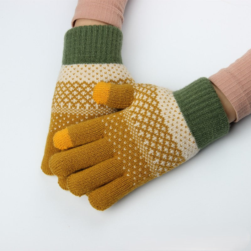 Colorblock Jacquard Knit Touchscreen Gloves - Color-E