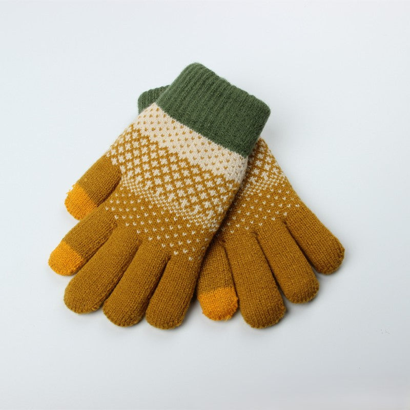 Colorblock Jacquard Knit Touchscreen Gloves - Color-E - 1