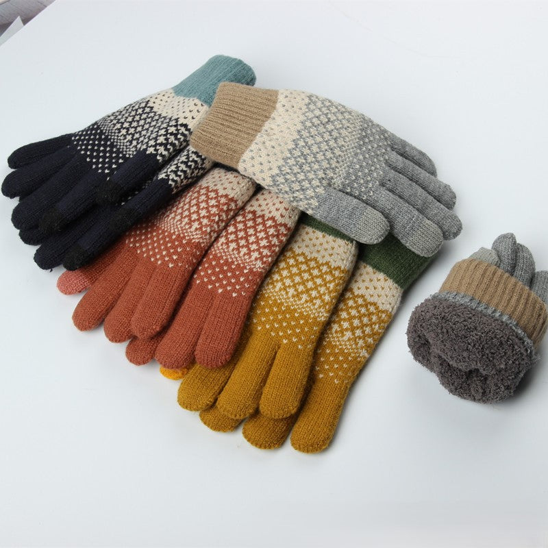 Colorblock Jacquard Knit Touchscreen Gloves - Color-E - 2