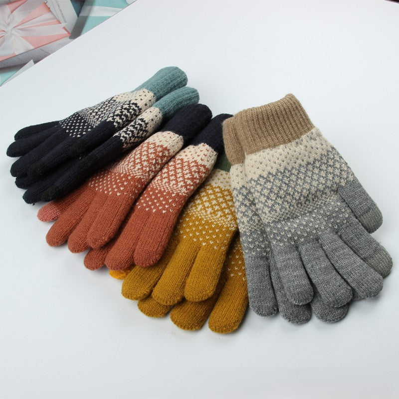 Colorblock Jacquard Knit Touchscreen Gloves - Color-E - 3