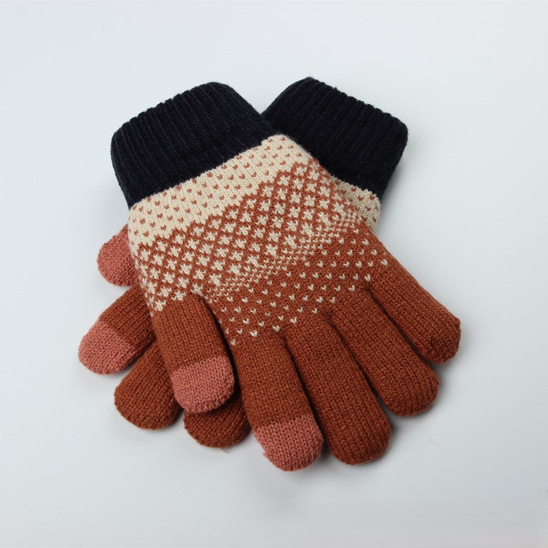 Colorblock Jacquard Knit Touchscreen Gloves - Color-F