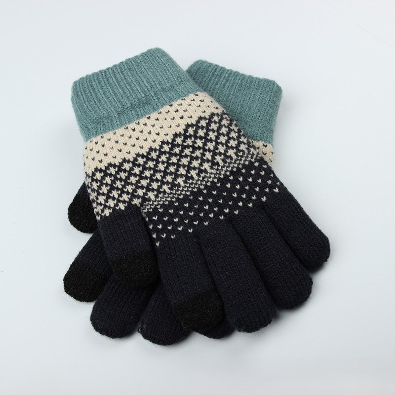 Colorblock Jacquard Knit Touchscreen Gloves - Color-G