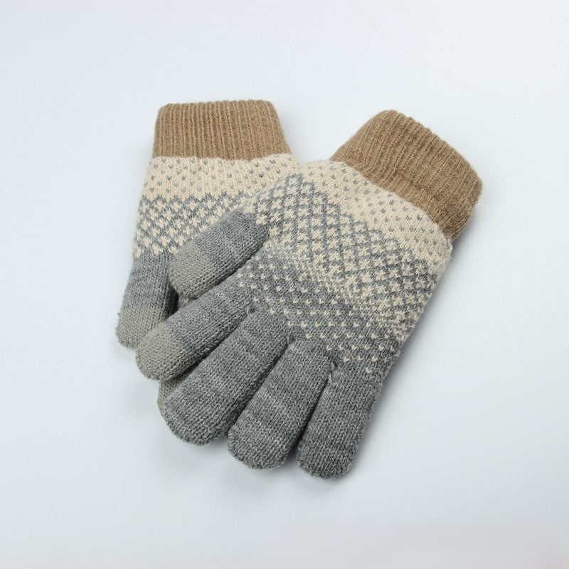 Colorblock Jacquard Knit Touchscreen Gloves - Color-H