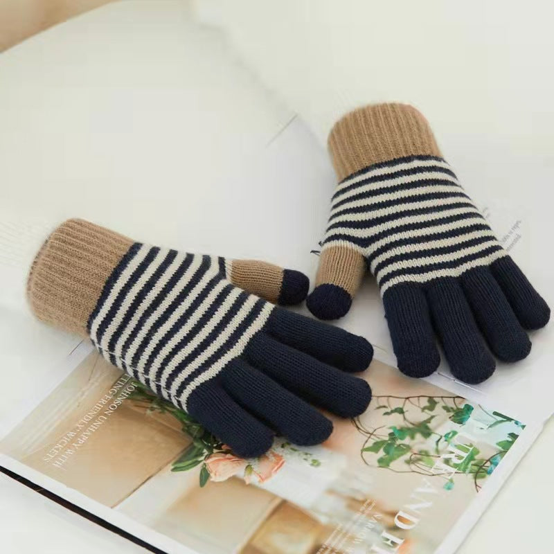 Colorblock Jacquard Knit Touchscreen Gloves - Color-I - 1