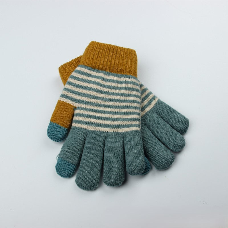 Colorblock Jacquard Knit Touchscreen Gloves - Color-J