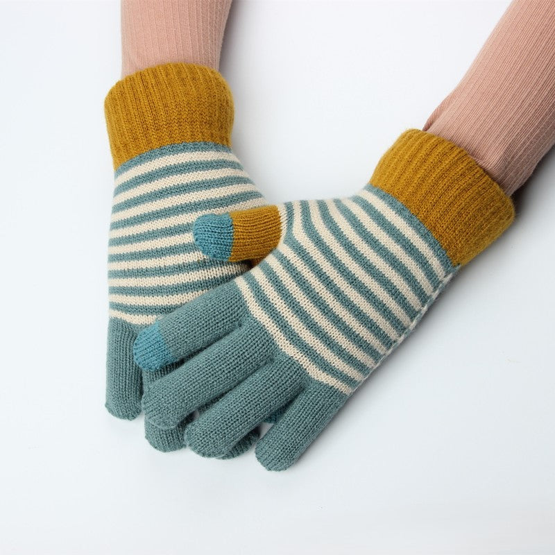 Colorblock Jacquard Knit Touchscreen Gloves - Color-J - 1