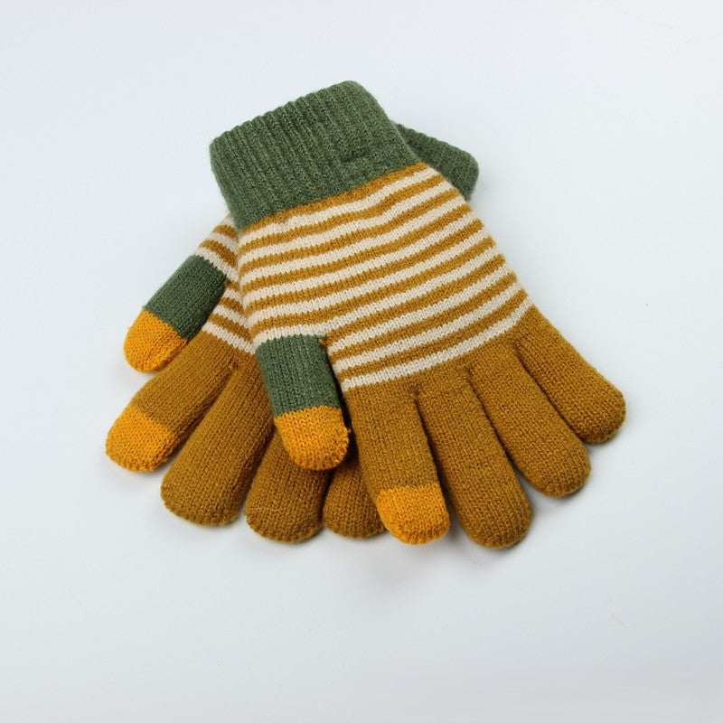 Colorblock Jacquard Knit Touchscreen Gloves - Color-K