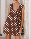 Sleeveless Ruched Shoulder Trapeze Mini Dress - Coffee
