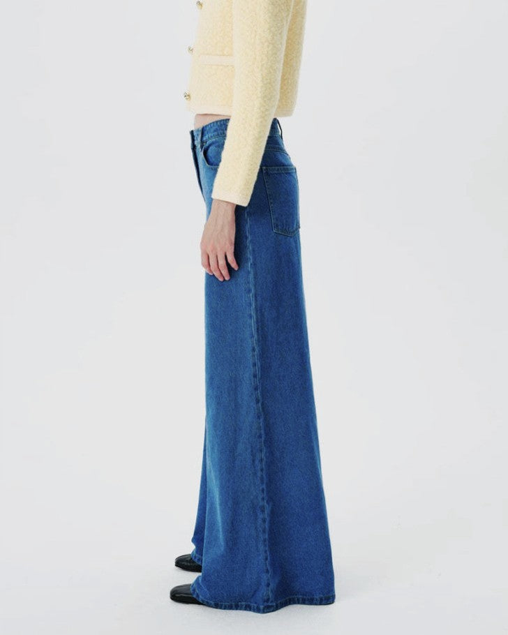 Vintage Wash Extra Wide Leg Jeans - Blue - 1