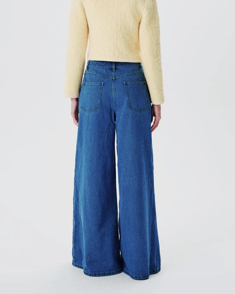 Vintage Wash Extra Wide Leg Jeans - Blue - 2