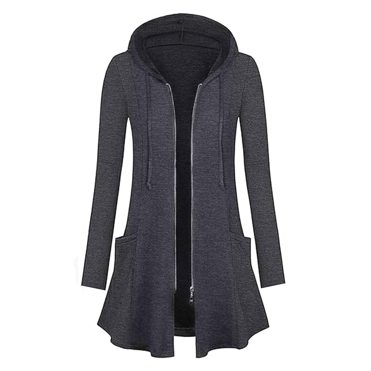 Hooded Zip Front Longline Peplum Jacket - Grey