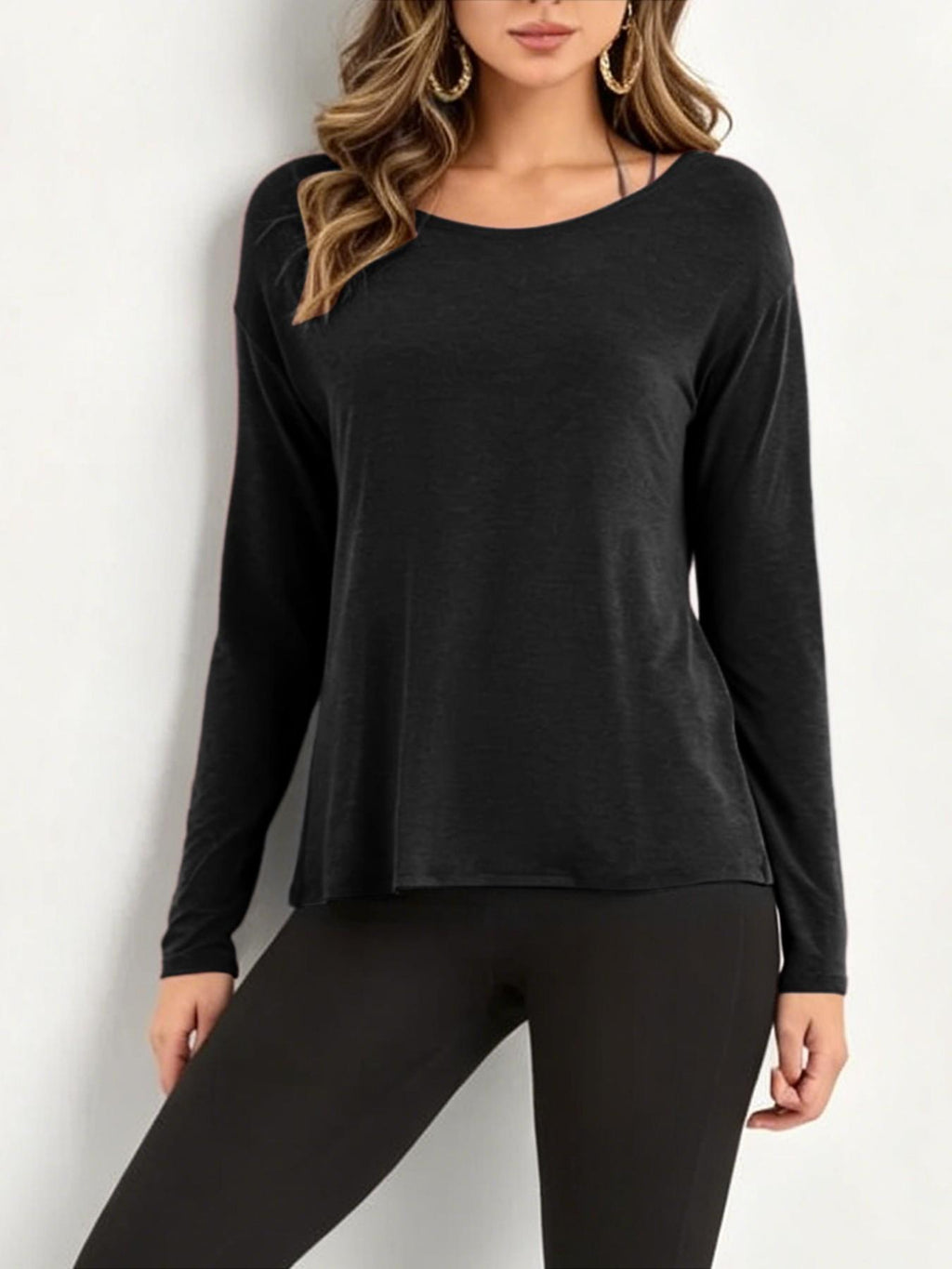 Open Back Twist Long Sleeve Blouse - Black
