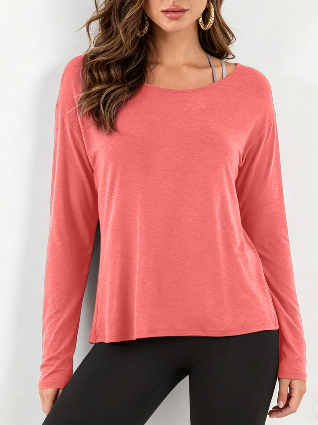 Open Back Twist Long Sleeve Blouse - Coral - 1