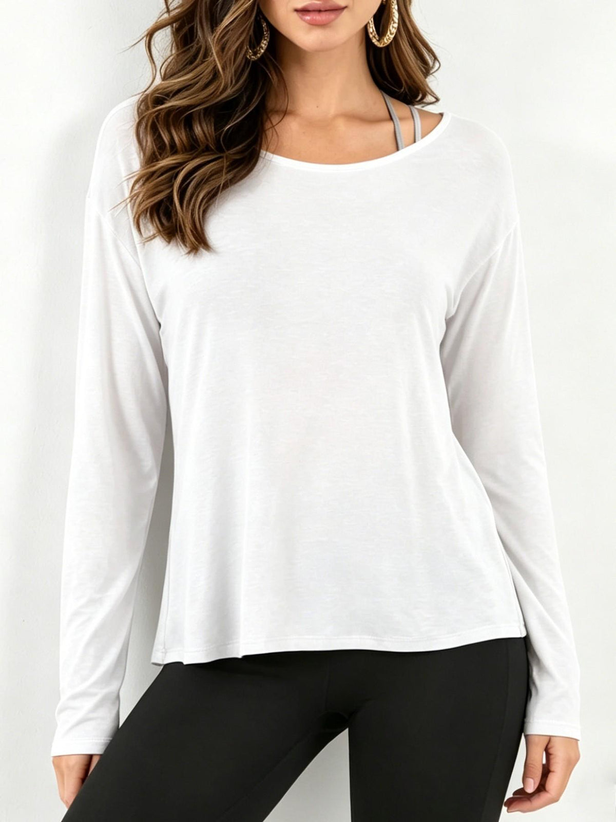 Open Back Twist Long Sleeve Blouse - White - 1