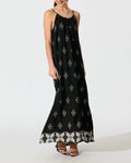 Diamond Print Border Hem Slip Maxi Dress - Black