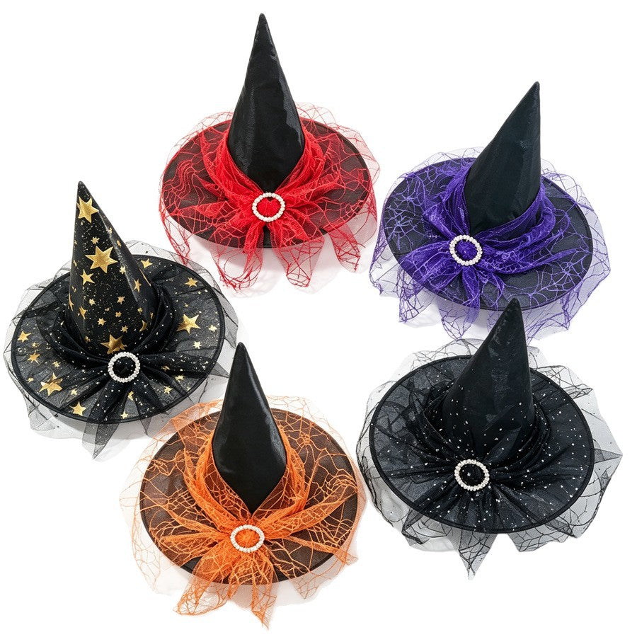 Pointed Witch Hat With Glitter Tulle Veil