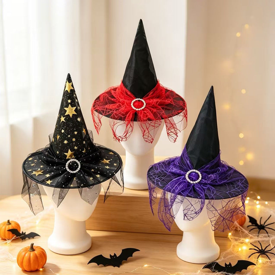 Pointed Witch Hat With Glitter Tulle Veil - view 1