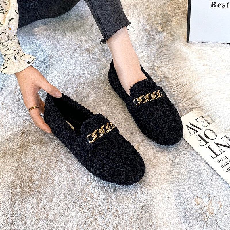 Sherpa Chain Loafers with Nubbed Rubber Sole - Black