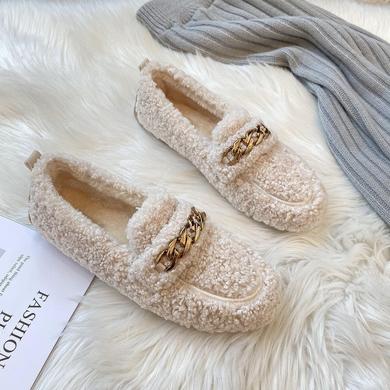 Sherpa Chain Loafers with Nubbed Rubber Sole