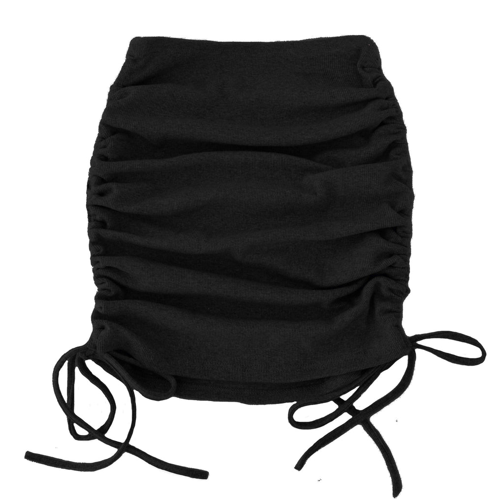 Ruched Drawstring Side Bodycon Mini Skirt - Black